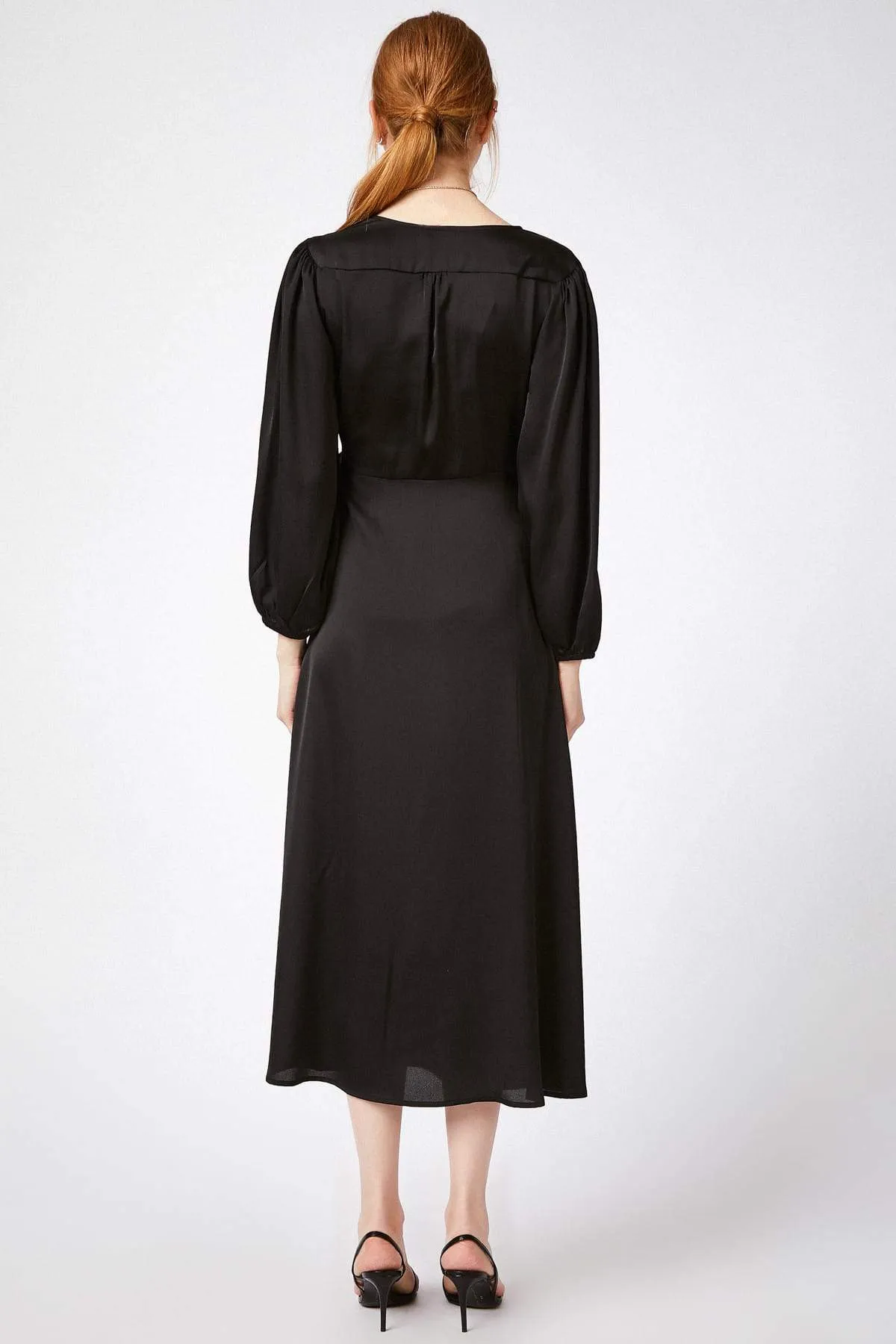 12793 Black Wrap Skirt Satin Dress