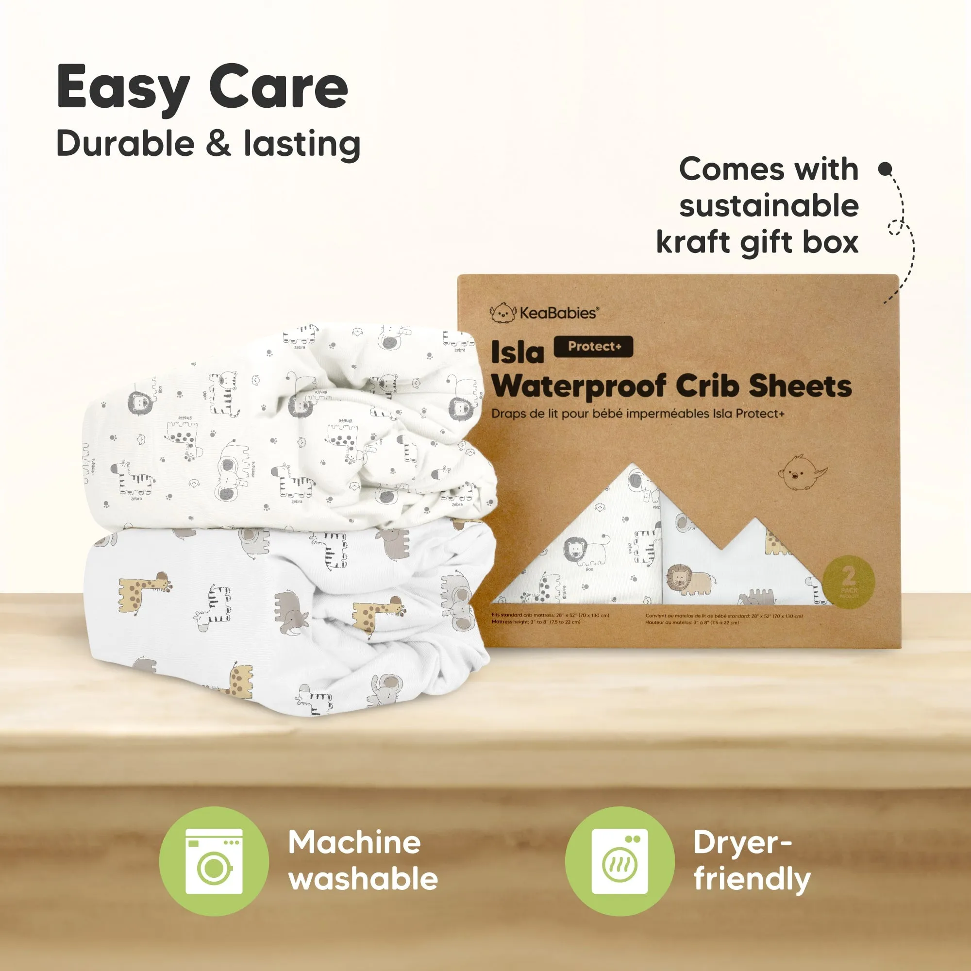 2-Pack Isla [Protect ] Waterproof Crib Sheets (KeaSafari)