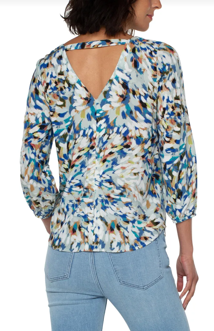 3/4 Sleeve Double V Neck Top - Sunburst