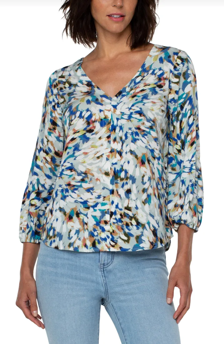 3/4 Sleeve Double V Neck Top - Sunburst