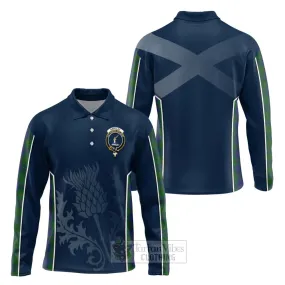 Barclay Tartan Long Sleeve Polo Shirt with Family Crest and Scottish Thistle Vibes Sport Style