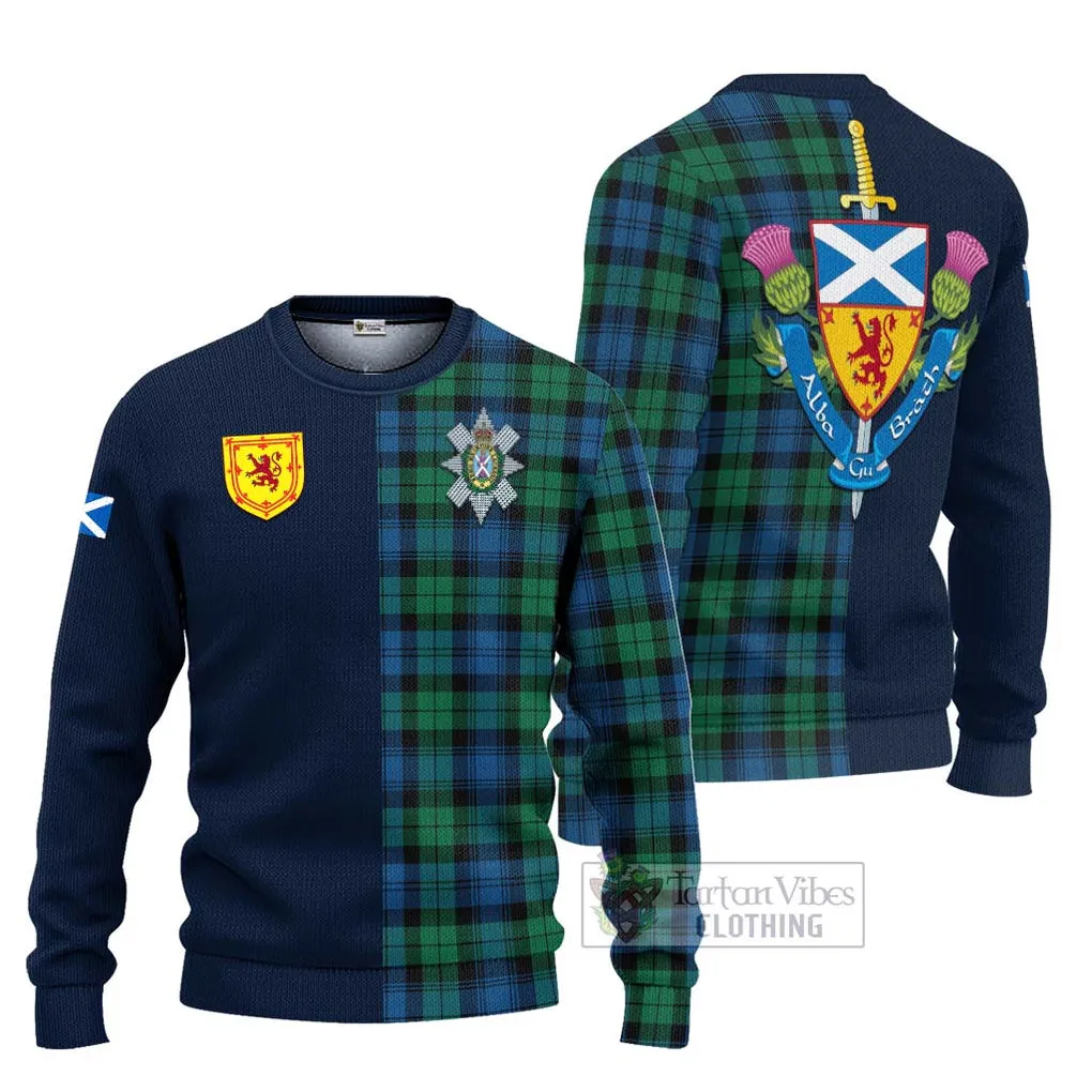 Black Watch Ancient Tartan Ugly Sweater with Scottish Lion Royal Arm Half Style