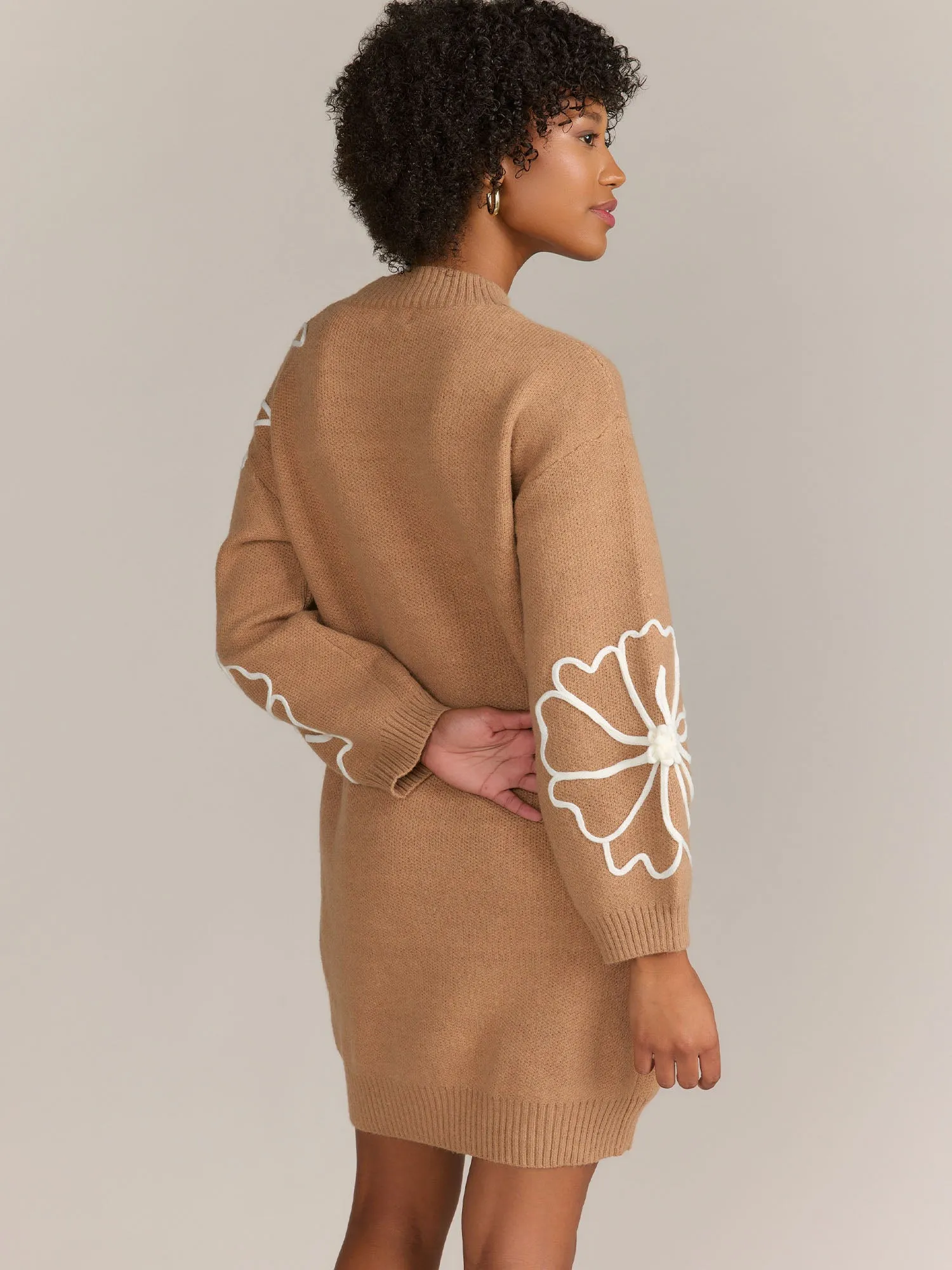Dreamers Long Sleeve Floral Stitch Sweater Dress - Brands We Love