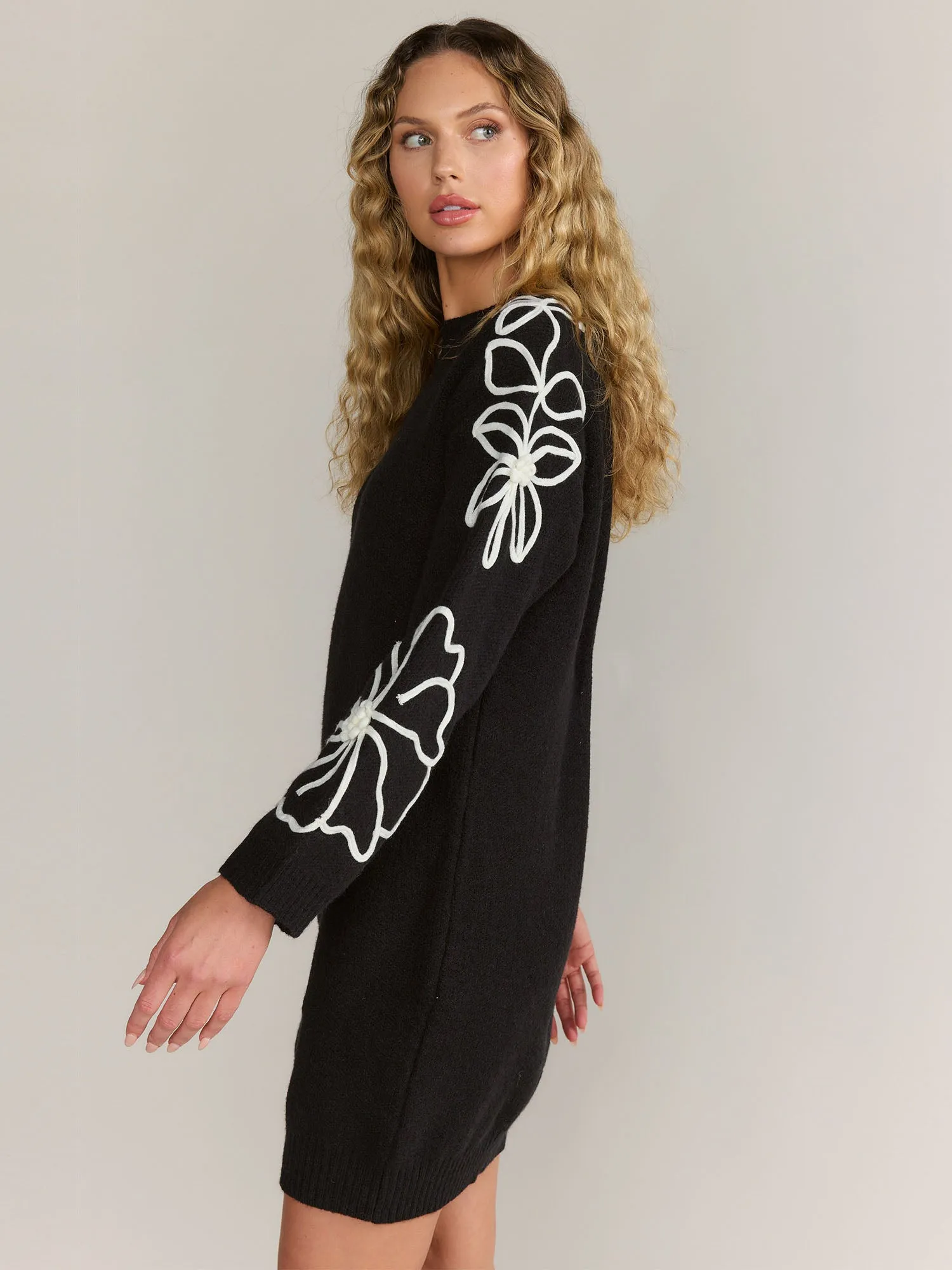 Dreamers Long Sleeve Floral Stitch Sweater Dress - Brands We Love