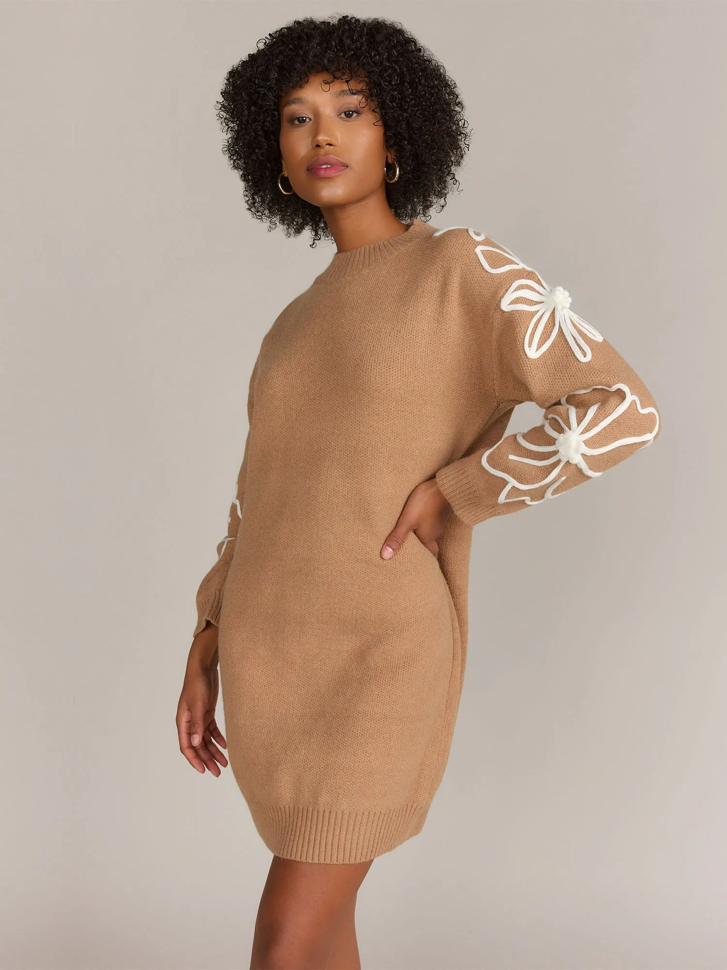 Dreamers Long Sleeve Floral Stitch Sweater Dress - Brands We Love