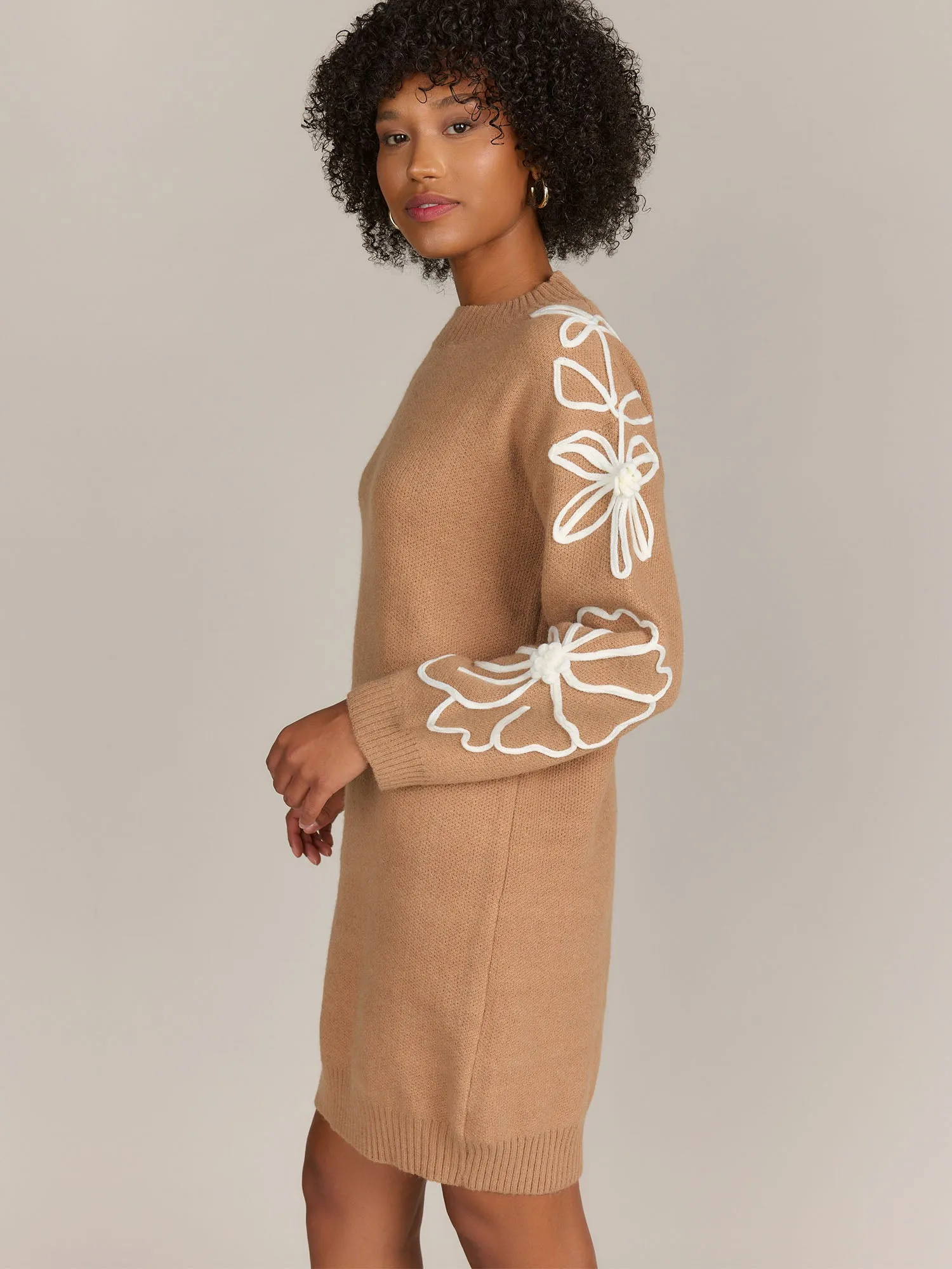 Dreamers Long Sleeve Floral Stitch Sweater Dress - Brands We Love
