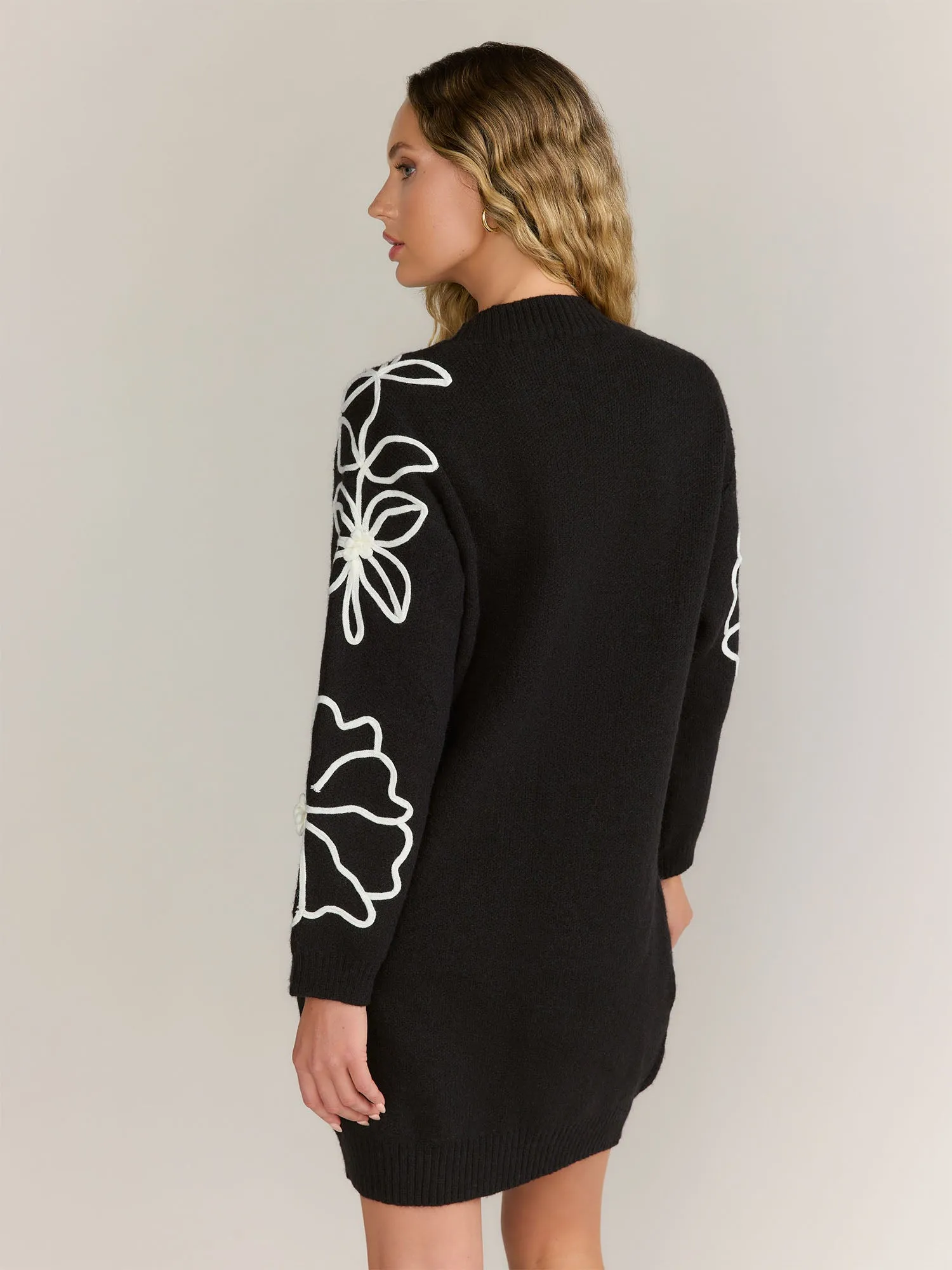 Dreamers Long Sleeve Floral Stitch Sweater Dress - Brands We Love