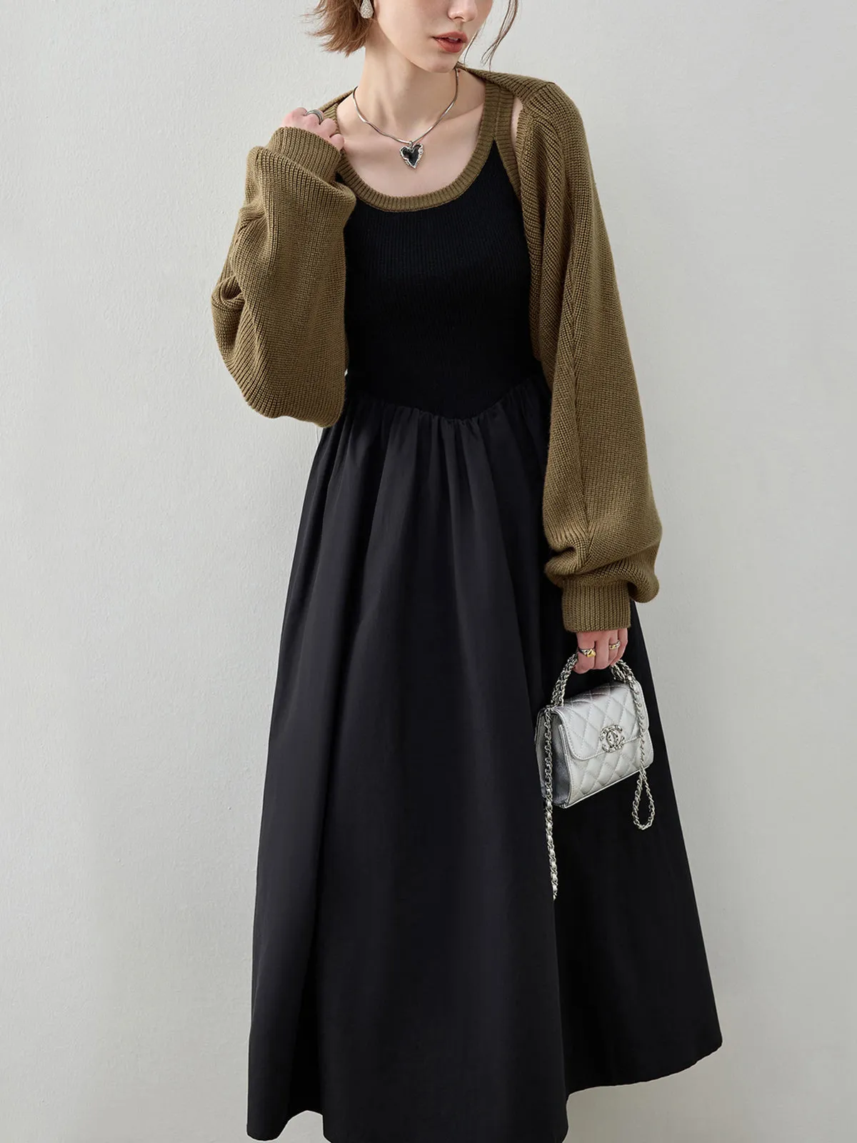 Essential Two Piece Trendy Bolero Long Sweater Dress