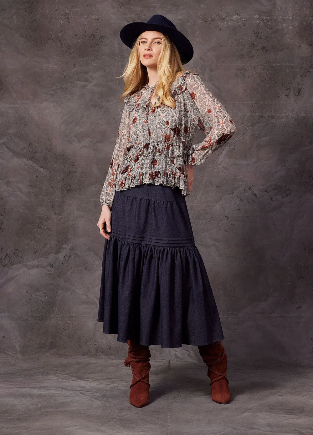 Fearless Ruffle Top in Bone Multi