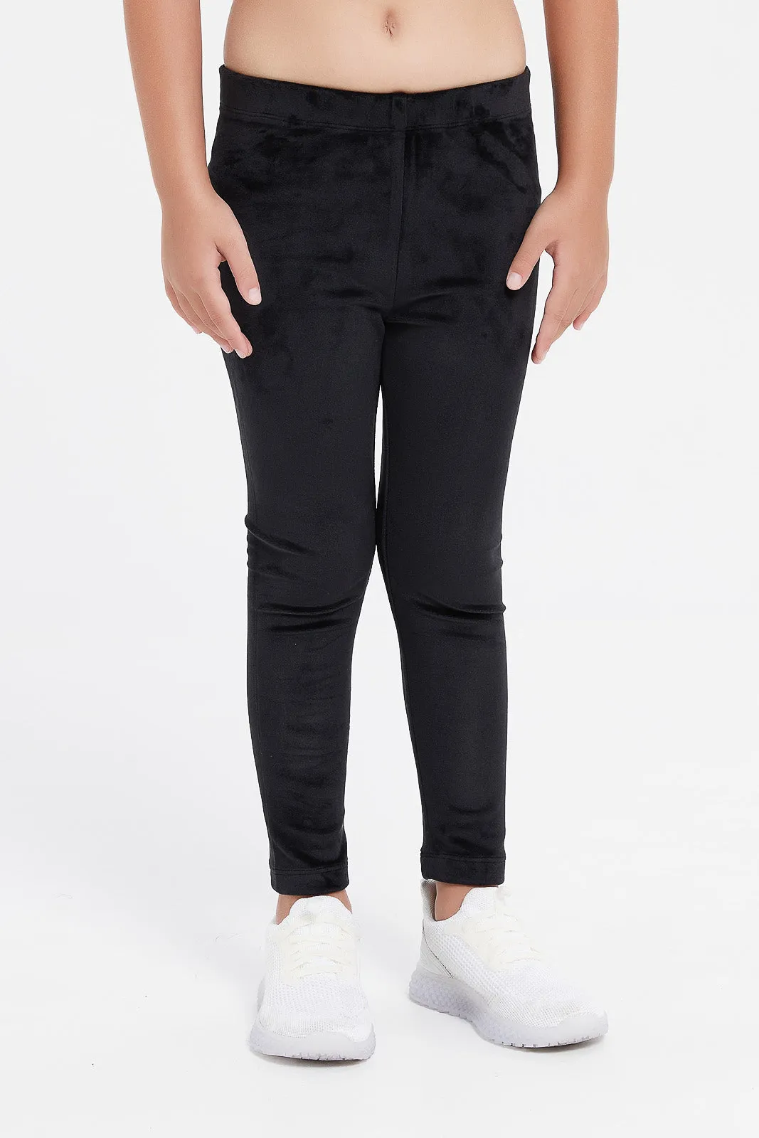 Girls Black Velour Leggings