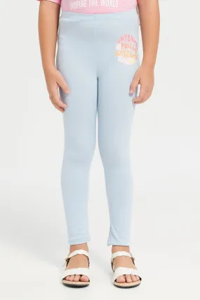 Girls Blue Placement  Print Leggings