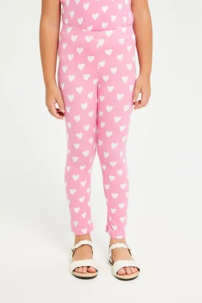 Girls Fuchsia Heart Printed Leggings