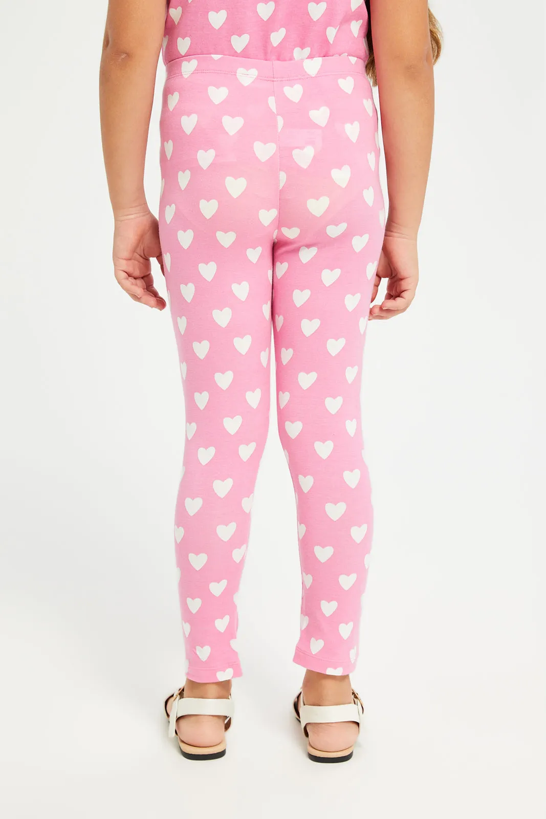 Girls Fuchsia Heart Printed Leggings