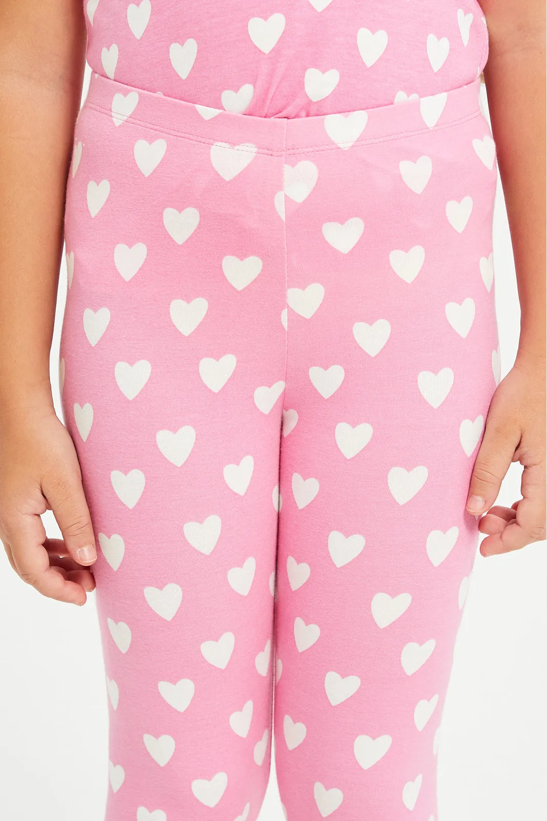 Girls Fuchsia Heart Printed Leggings