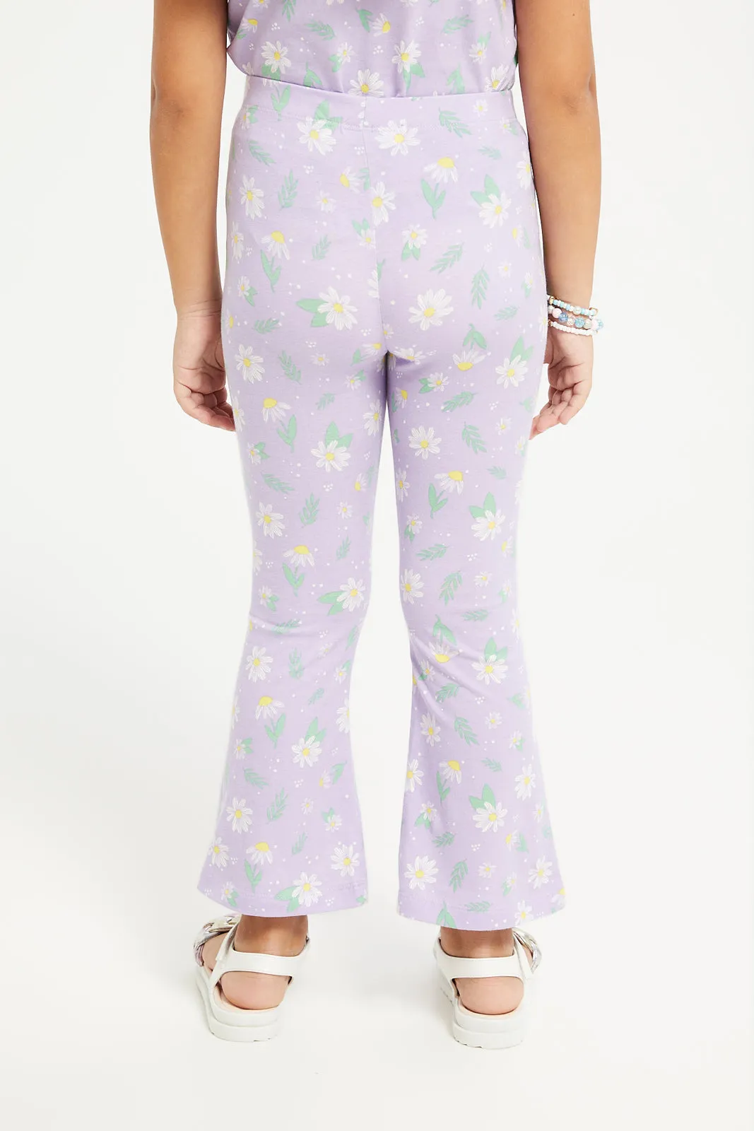 Girls Lilac Floral Print Leggings