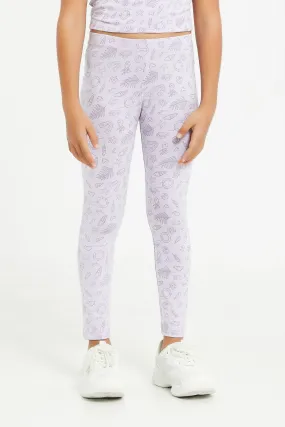 Girls Lilac Print Leggings