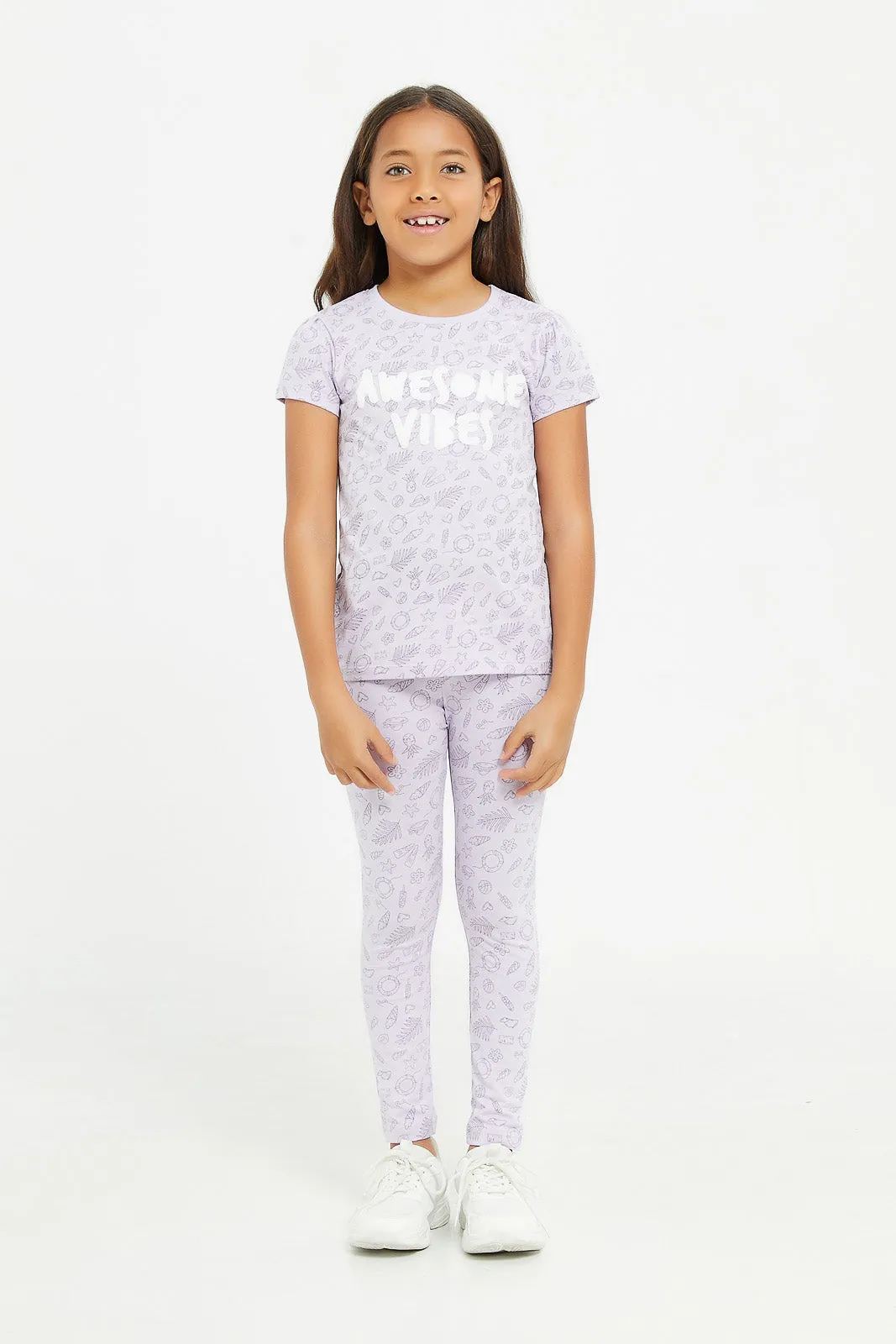 Girls Lilac Print Leggings