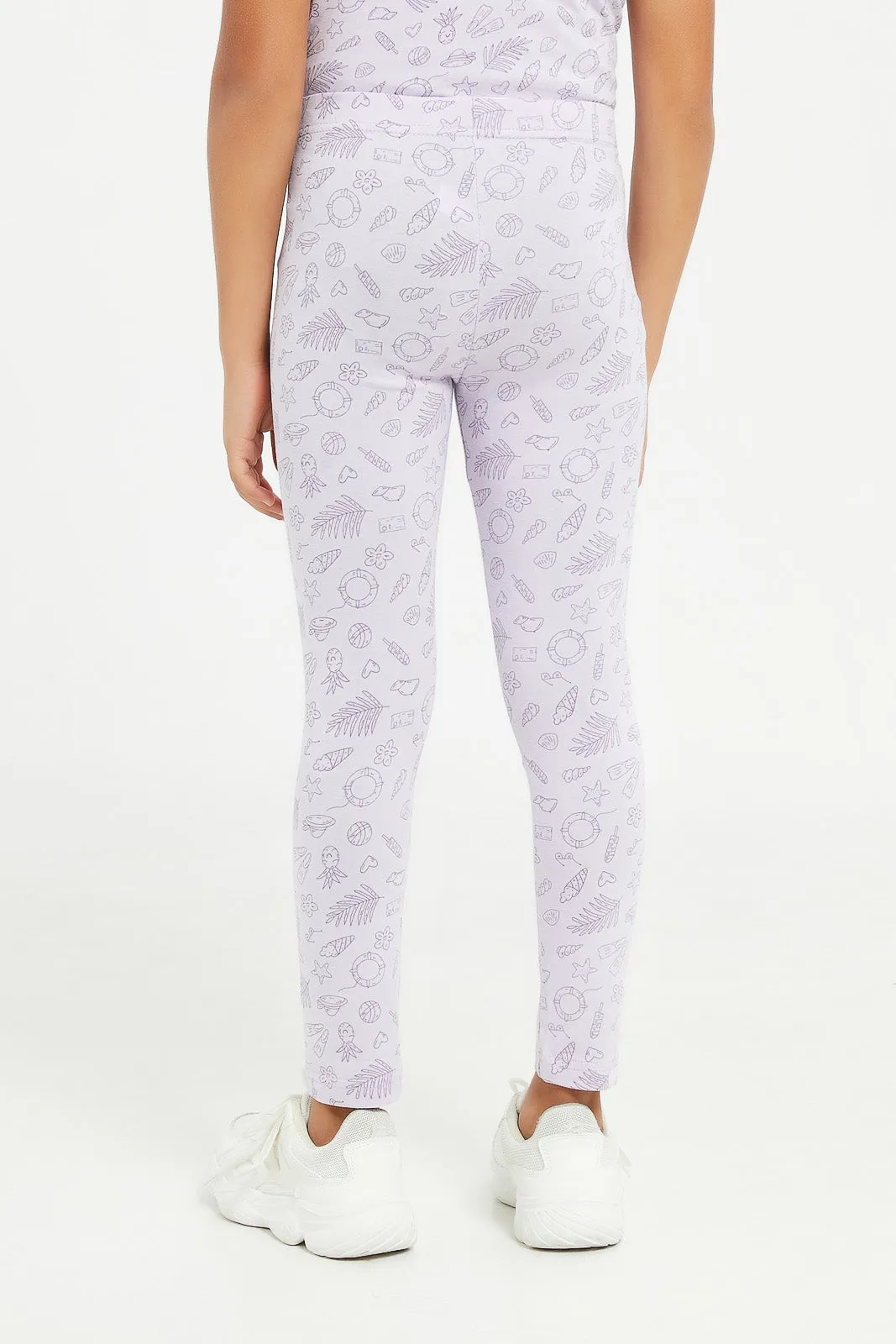Girls Lilac Print Leggings
