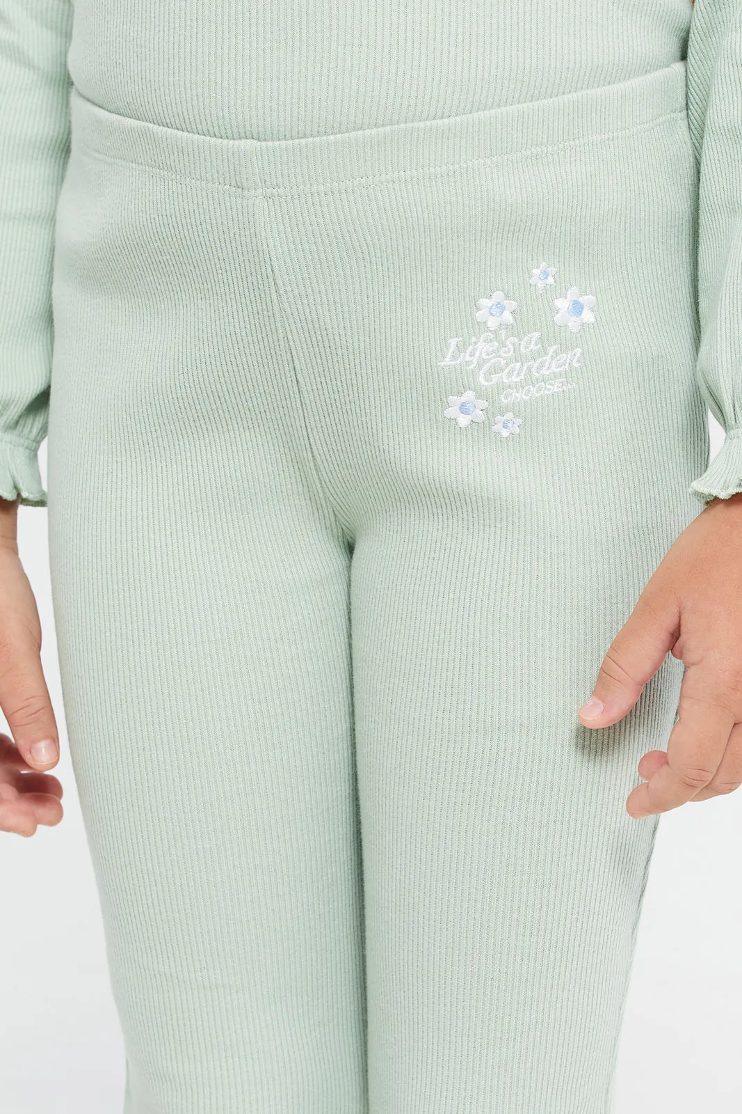 Girls Mint Embroidered Leggings