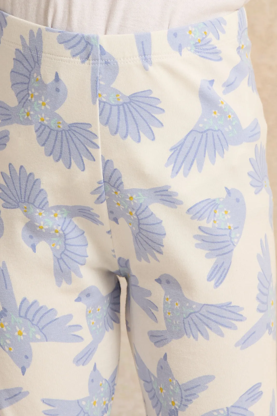 Girls White Birds Leggings
