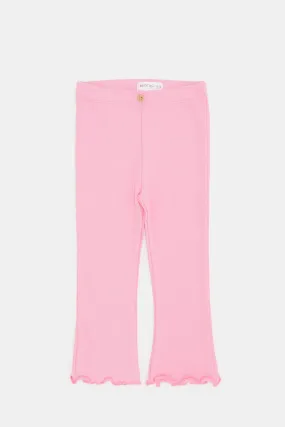 Infant Girls Solid Pink Pocket Bell Bottom Leggings