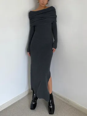 Knit Split Overfold Trendy Sweater Midi Dress
