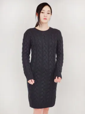 Loose Fit Knee Length Heavy Cable Knitted Dress