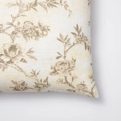 New - Euro Etched Neutral Floral Decorative Throw Pillow - Threshold designed with