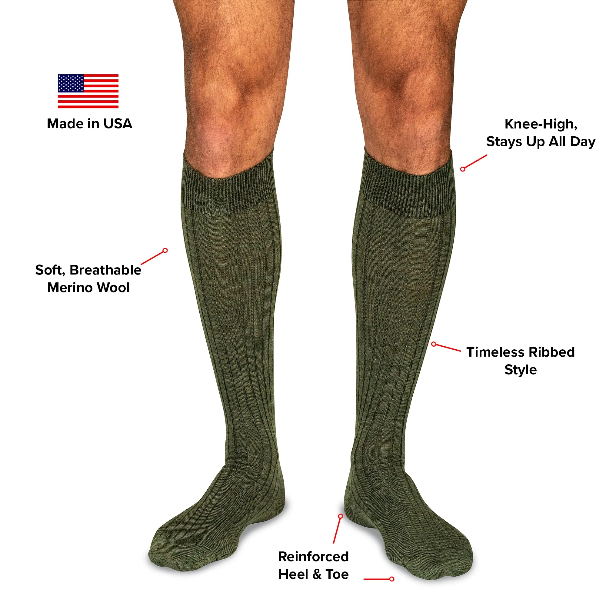 Olive Merino Wool Over the Calf Dress Socks