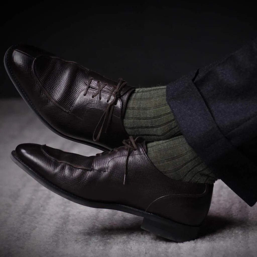 Olive Merino Wool Over the Calf Dress Socks