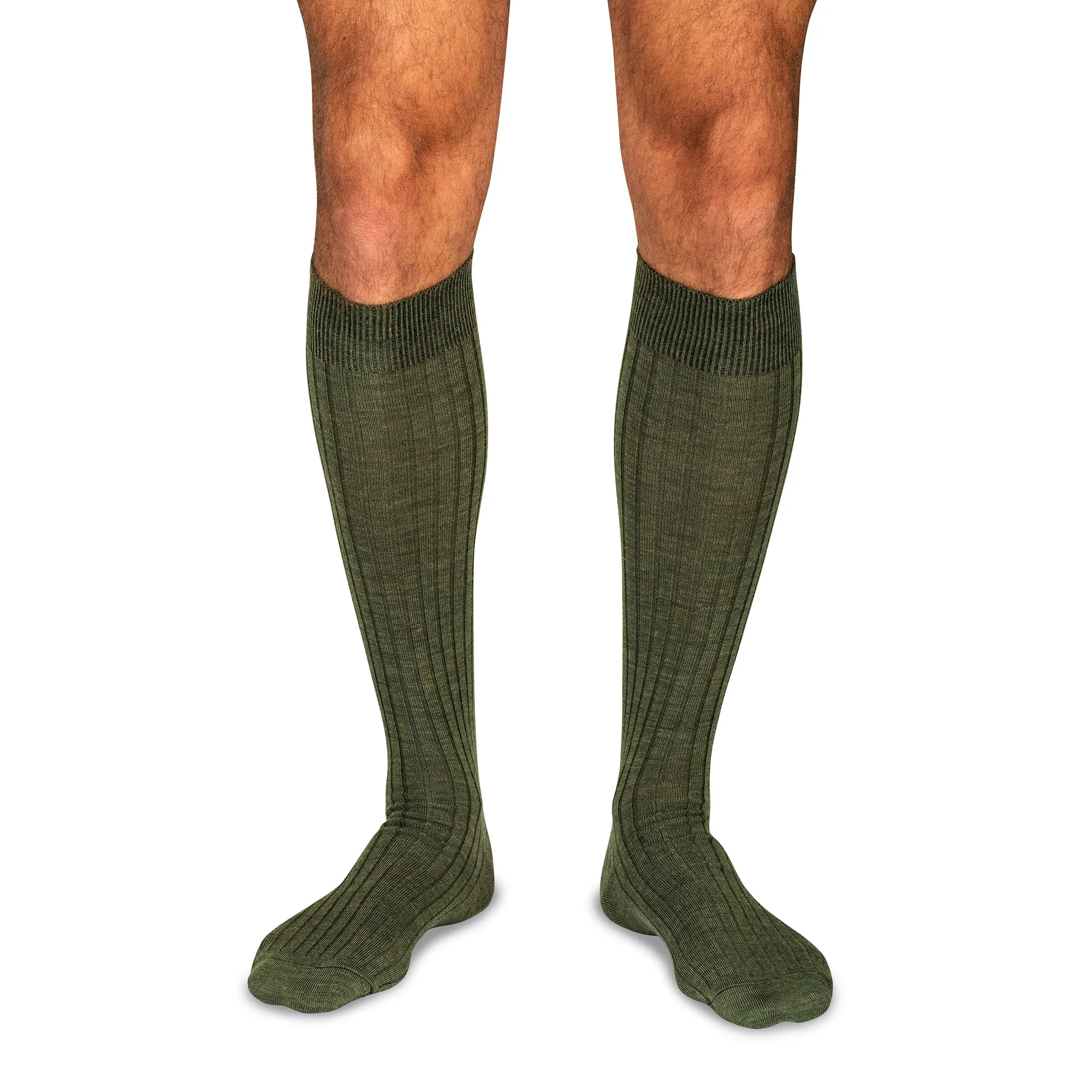 Olive Merino Wool Over the Calf Dress Socks