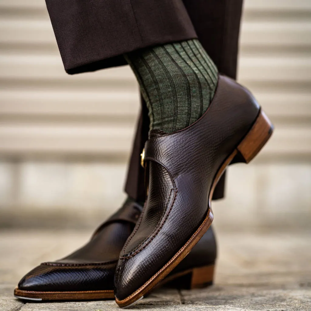 Olive Merino Wool Over the Calf Dress Socks