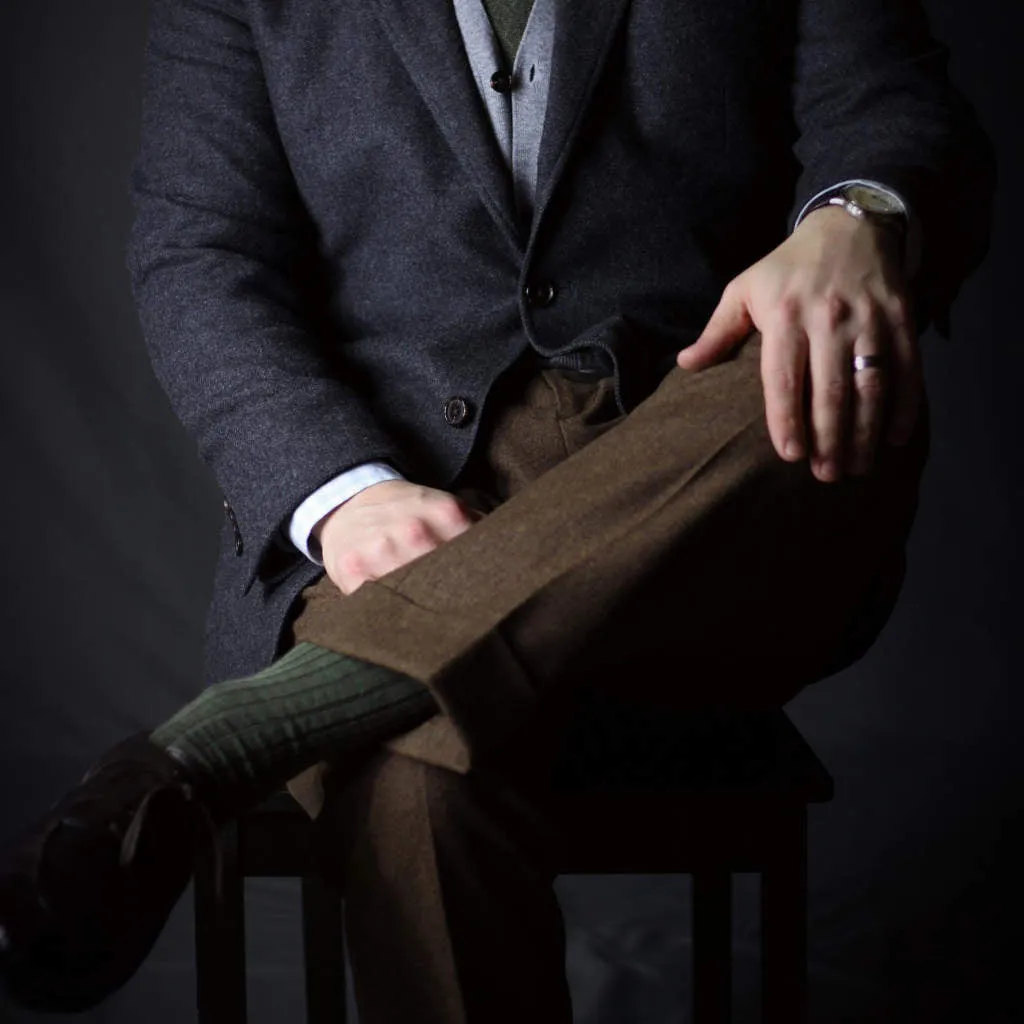 Olive Merino Wool Over the Calf Dress Socks