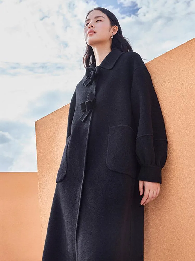 Oversized Bow Knot Woolen Coat