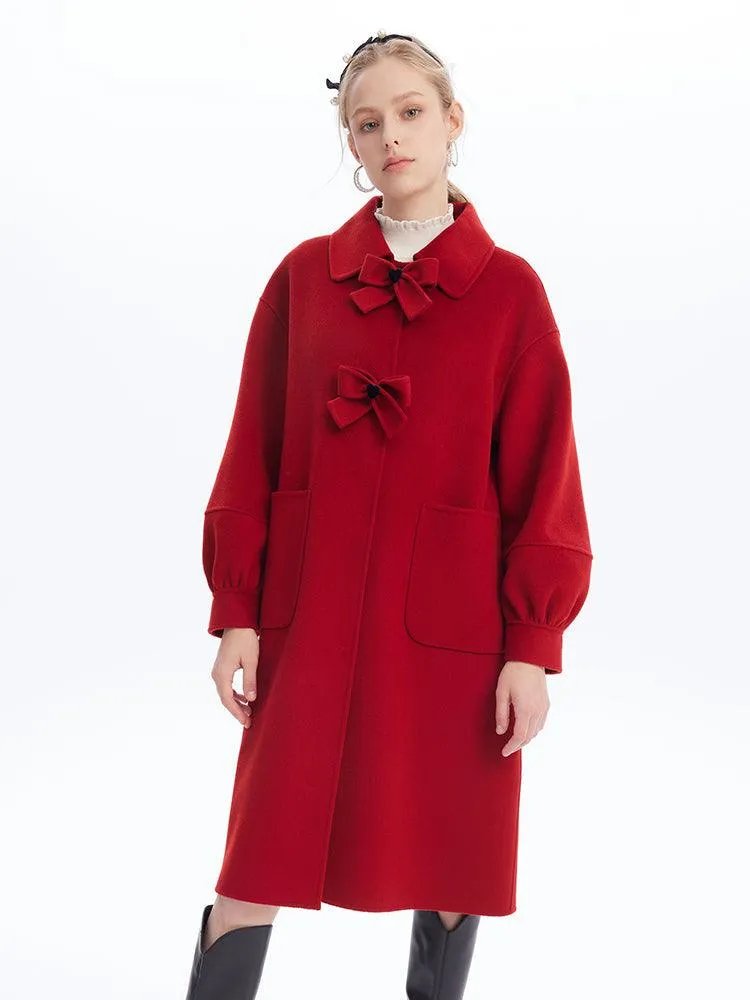 Oversized Bow Knot Woolen Coat