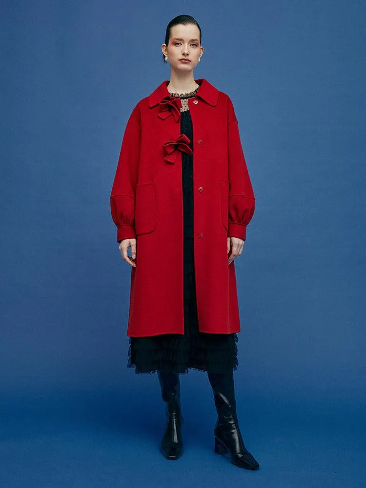 Oversized Bow Knot Woolen Coat