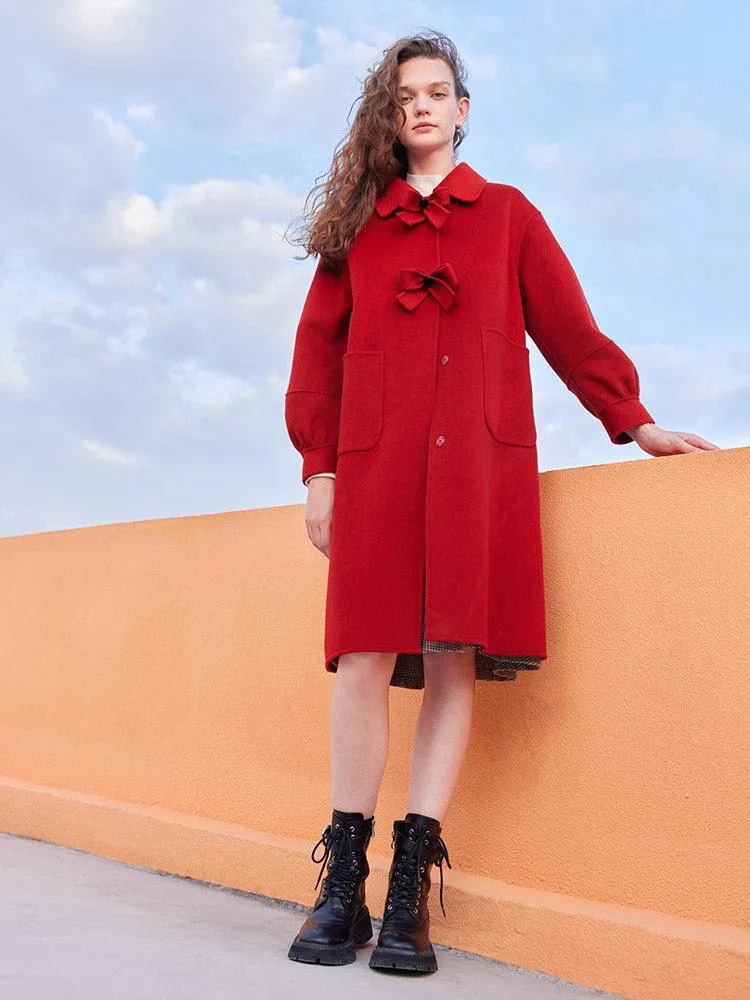 Oversized Bow Knot Woolen Coat