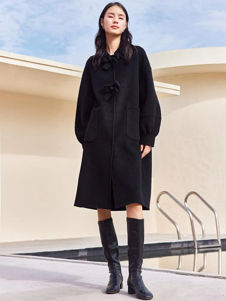 Oversized Bow Knot Woolen Coat