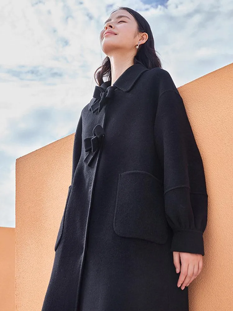 Oversized Bow Knot Woolen Coat