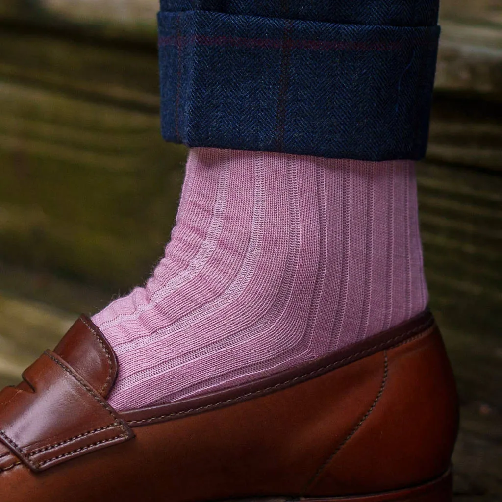 Pink Merino Wool Mid Calf Dress Socks