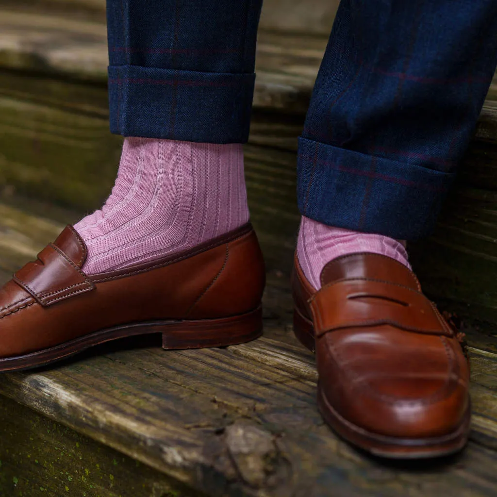 Pink Merino Wool Mid Calf Dress Socks