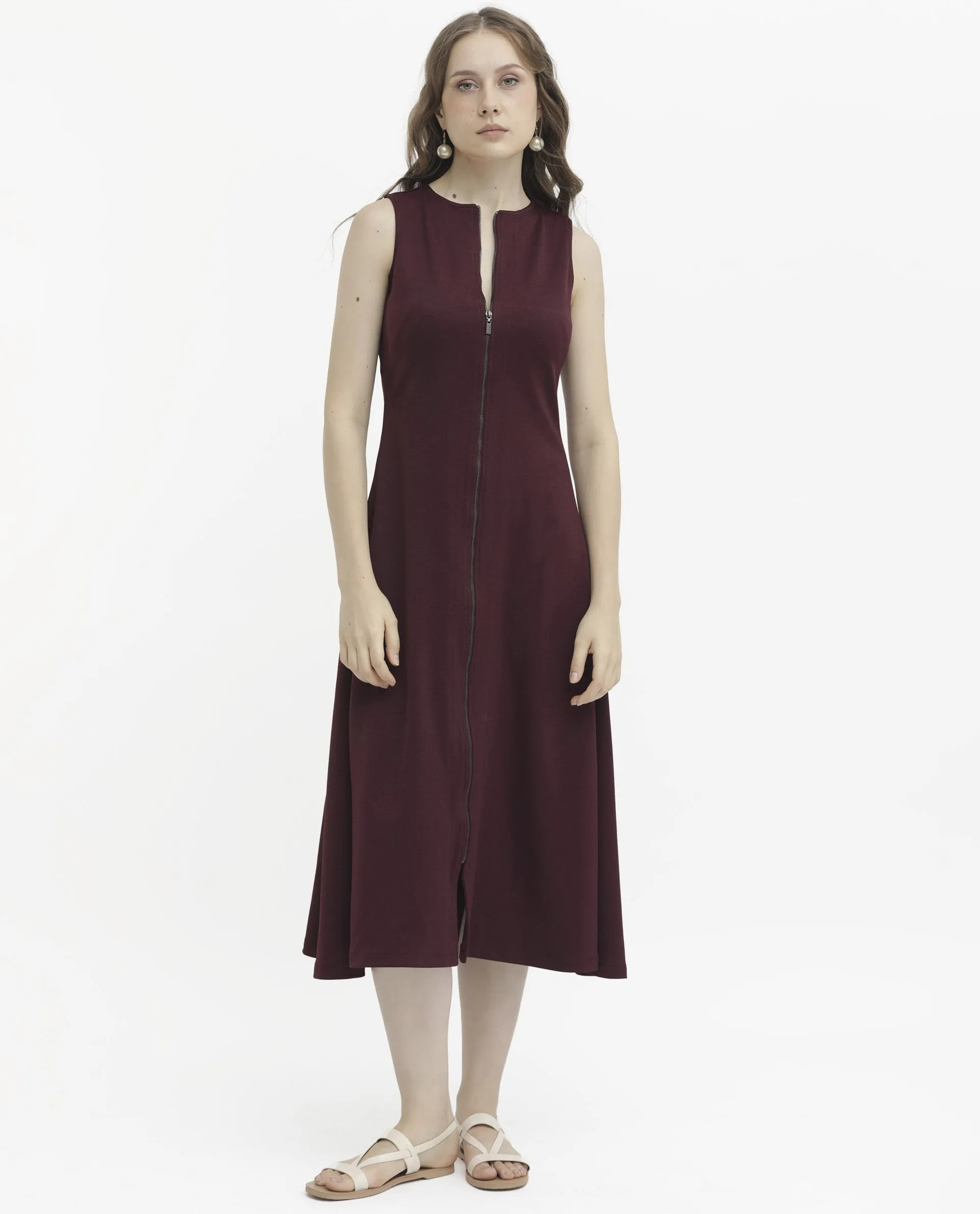 Rareism Womens Shoko Brown Dress Sleeveless Crew Neck Solid