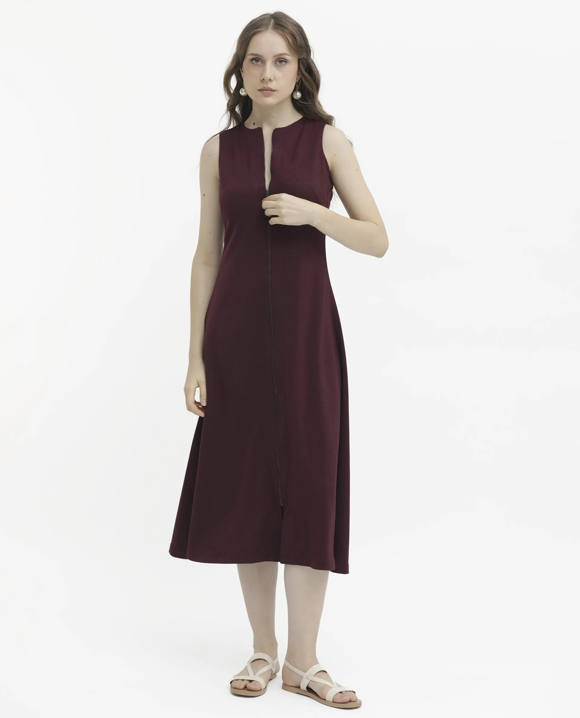 Rareism Womens Shoko Brown Dress Sleeveless Crew Neck Solid