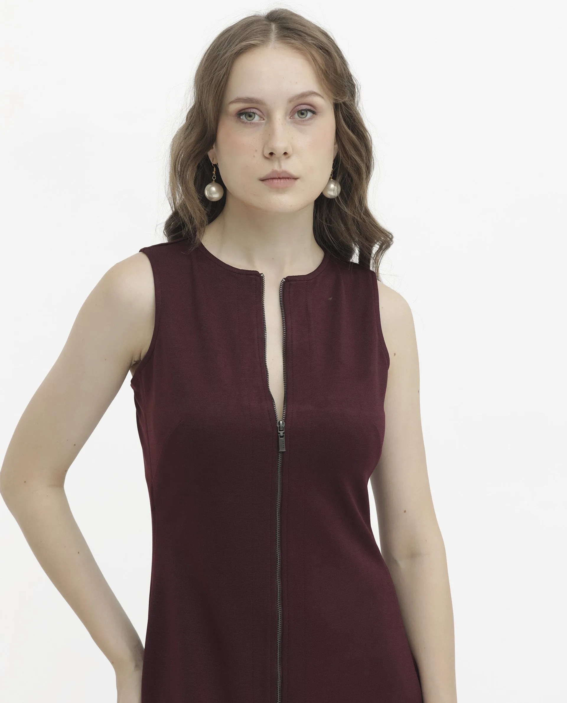 Rareism Womens Shoko Brown Dress Sleeveless Crew Neck Solid