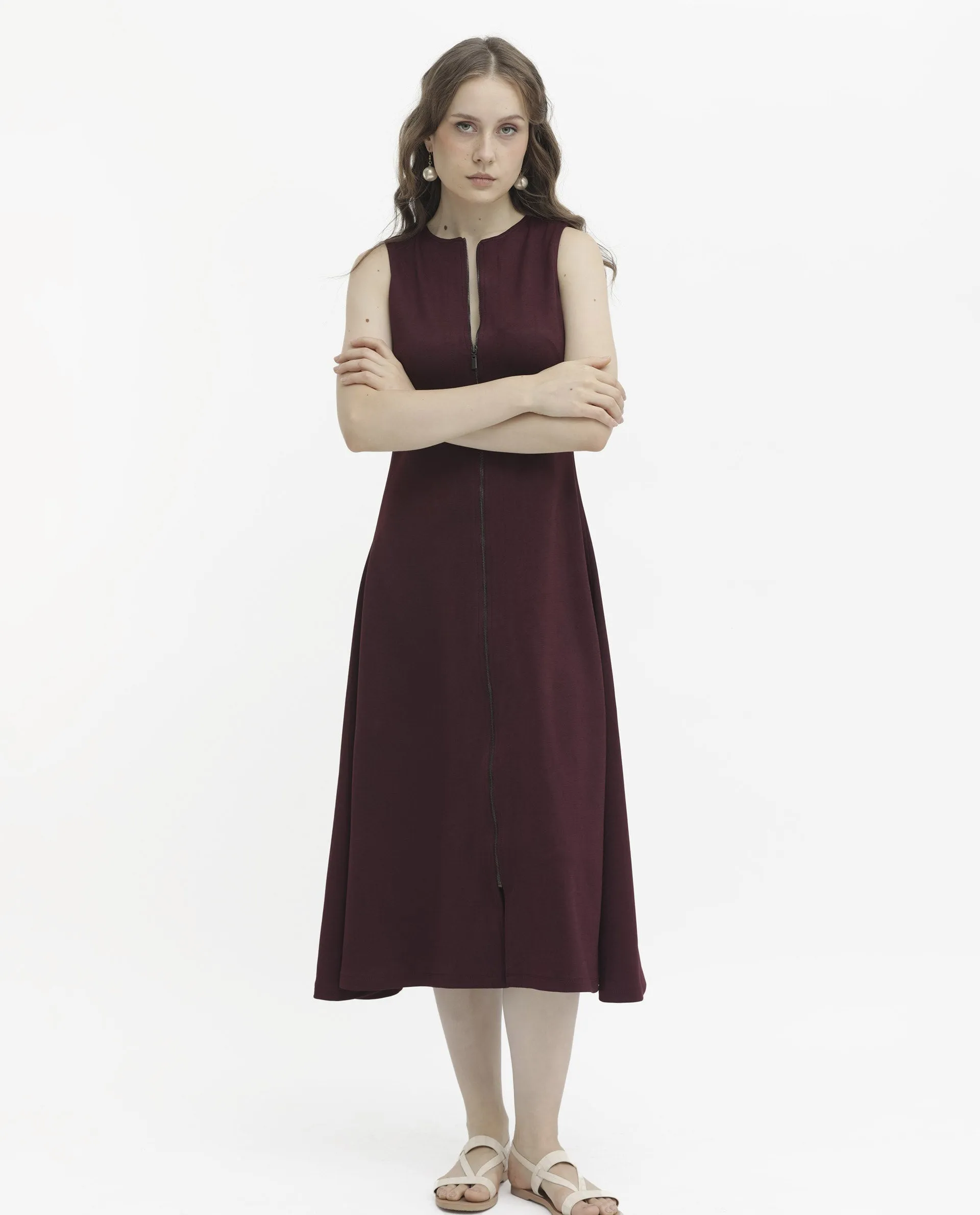Rareism Womens Shoko Brown Dress Sleeveless Crew Neck Solid