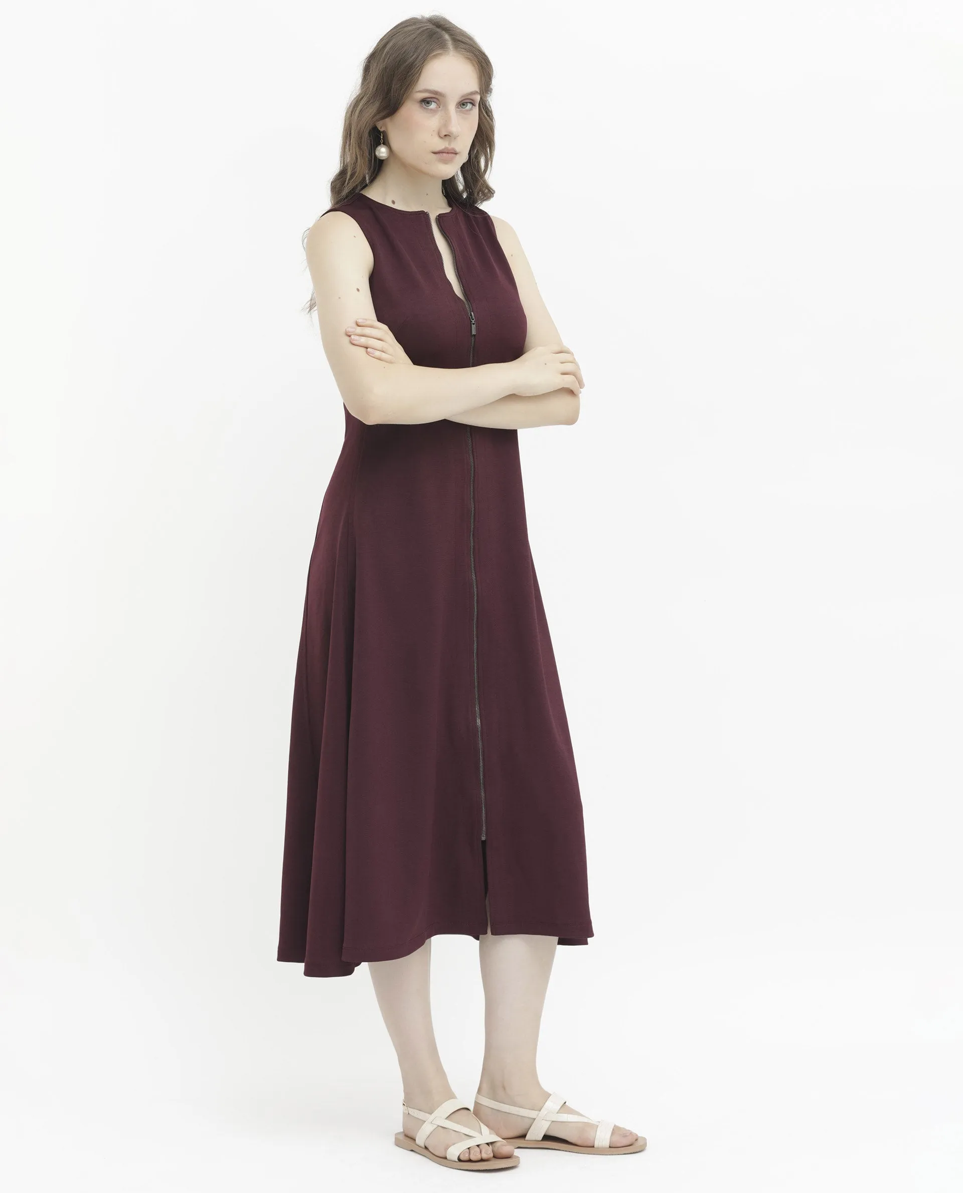 Rareism Womens Shoko Brown Dress Sleeveless Crew Neck Solid