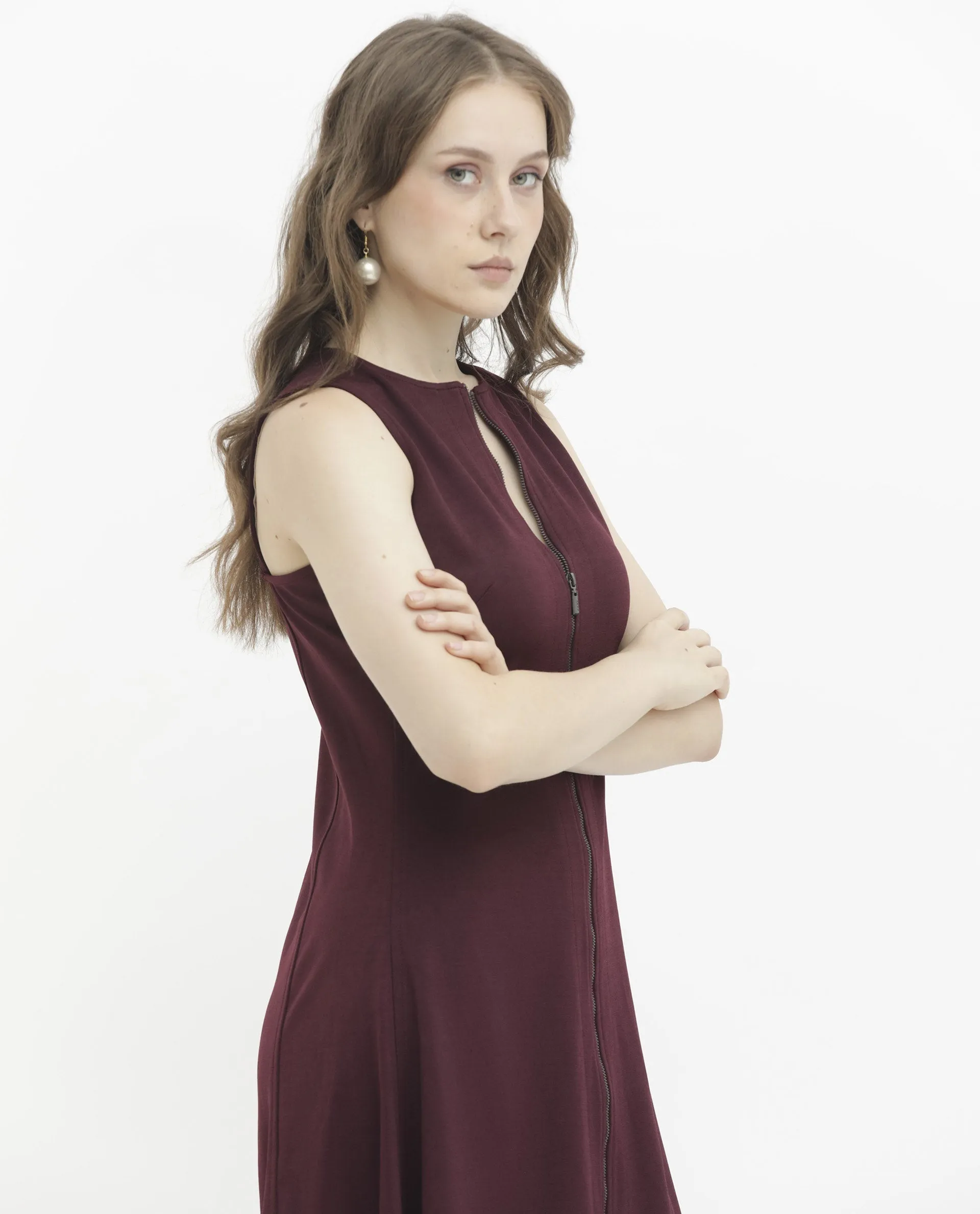 Rareism Womens Shoko Brown Dress Sleeveless Crew Neck Solid