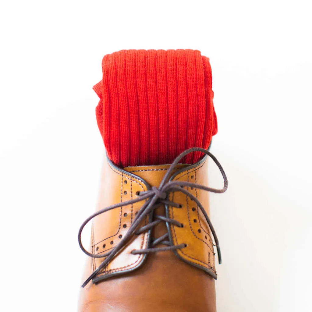 Red Merino Wool Over the Calf Dress Socks