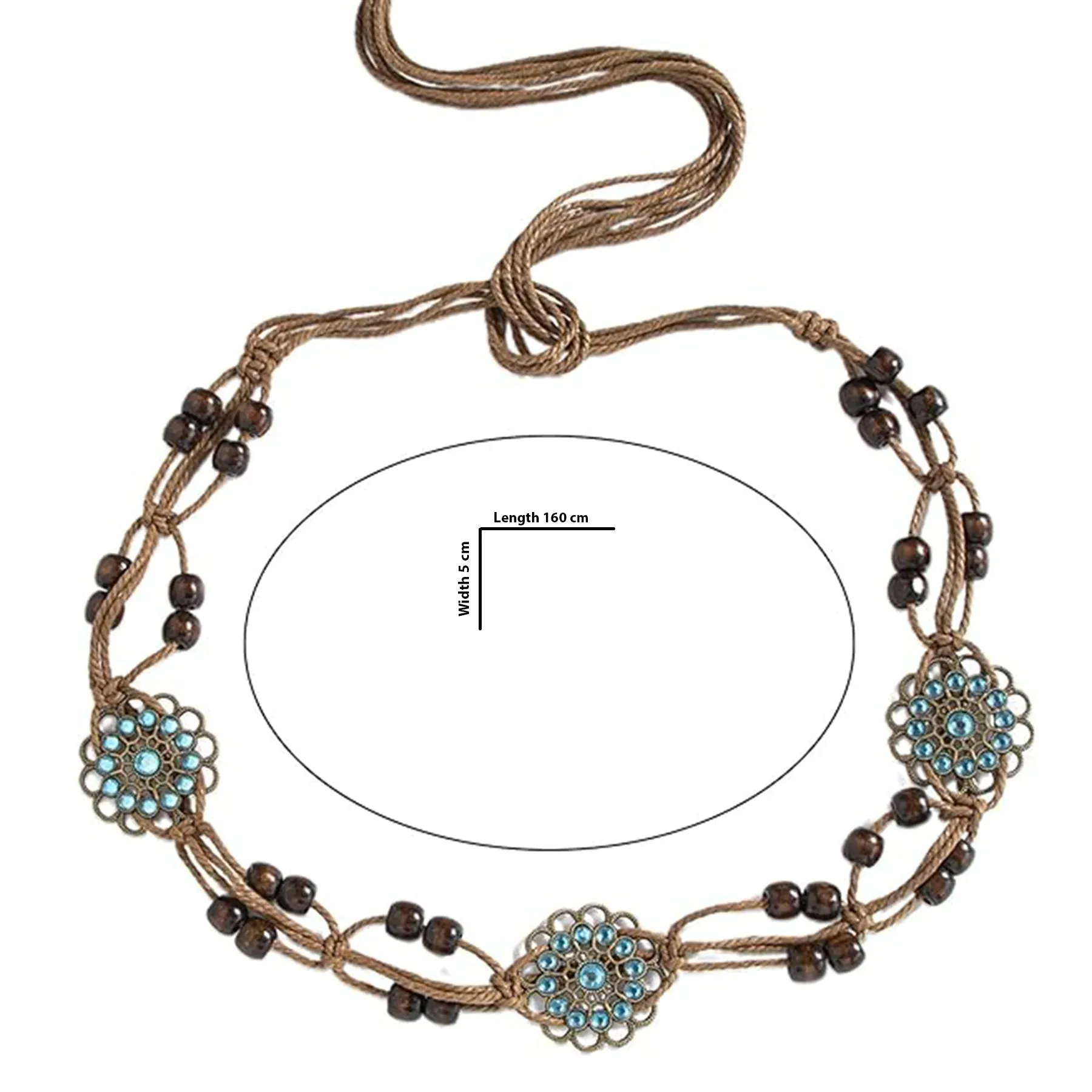 Rustic Rhapsody Brown Macrame Belt with Floral Accents