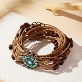 Rustic Rhapsody Brown Macrame Belt with Floral Accents